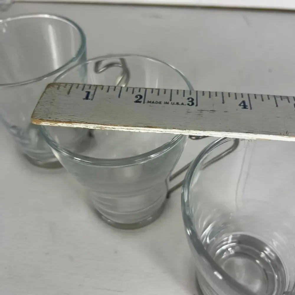 Vintage Bormioli Rocco Vitrosa Cappuccino Cups Wire Handle Tempered Glass Italy